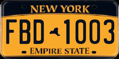 NY license plate FBD1003
