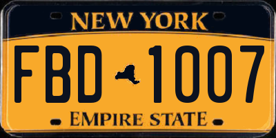 NY license plate FBD1007