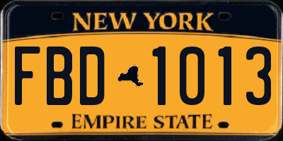 NY license plate FBD1013