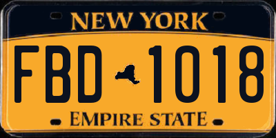 NY license plate FBD1018