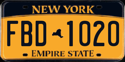 NY license plate FBD1020