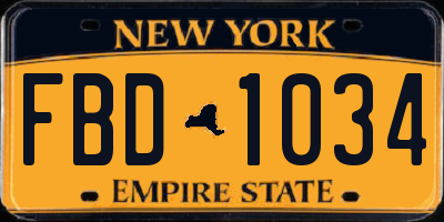 NY license plate FBD1034