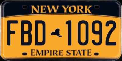 NY license plate FBD1092