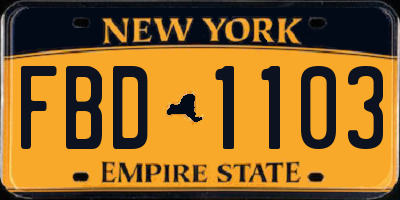 NY license plate FBD1103