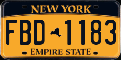 NY license plate FBD1183