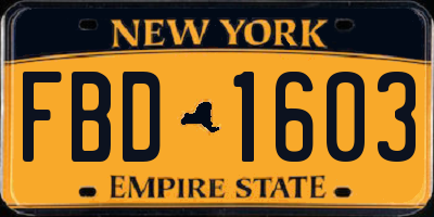 NY license plate FBD1603