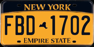 NY license plate FBD1702