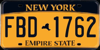 NY license plate FBD1762