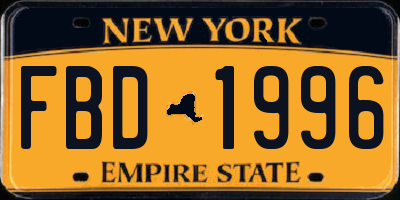 NY license plate FBD1996