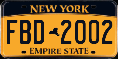 NY license plate FBD2002