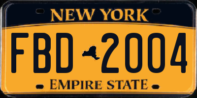 NY license plate FBD2004
