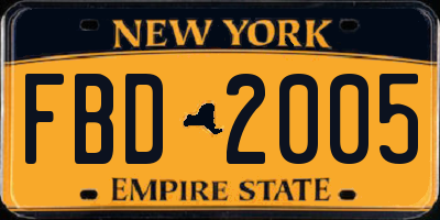 NY license plate FBD2005