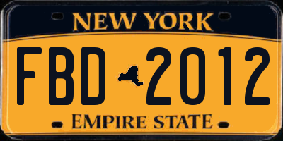 NY license plate FBD2012