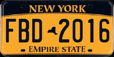 NY license plate FBD2016