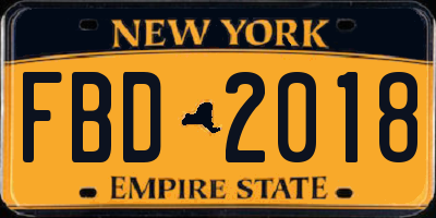 NY license plate FBD2018