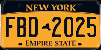 NY license plate FBD2025