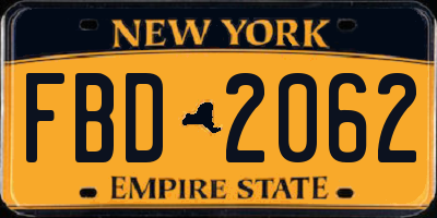 NY license plate FBD2062