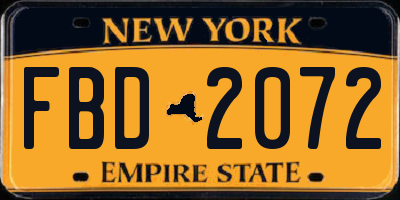 NY license plate FBD2072
