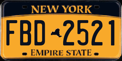 NY license plate FBD2521