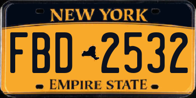 NY license plate FBD2532