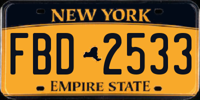 NY license plate FBD2533