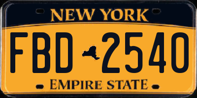 NY license plate FBD2540