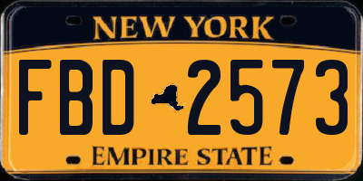 NY license plate FBD2573