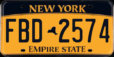 NY license plate FBD2574