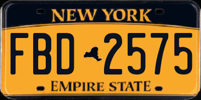 NY license plate FBD2575