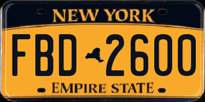 NY license plate FBD2600