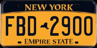 NY license plate FBD2900