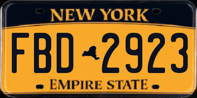 NY license plate FBD2923