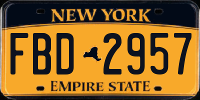 NY license plate FBD2957