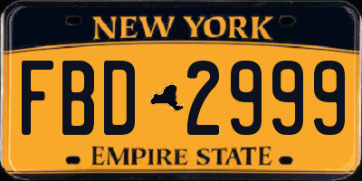 NY license plate FBD2999