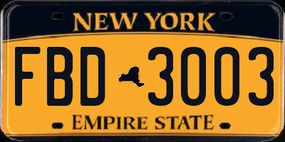 NY license plate FBD3003