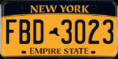 NY license plate FBD3023