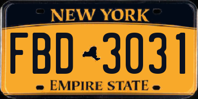 NY license plate FBD3031