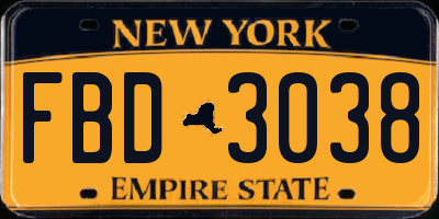 NY license plate FBD3038