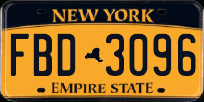 NY license plate FBD3096