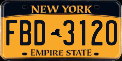 NY license plate FBD3120