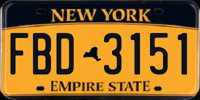 NY license plate FBD3151