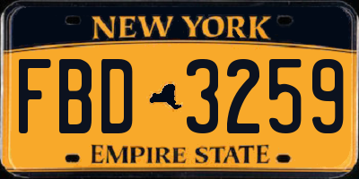 NY license plate FBD3259