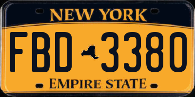 NY license plate FBD3380