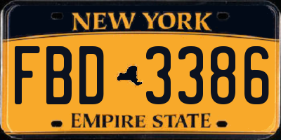 NY license plate FBD3386
