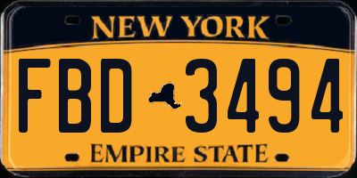 NY license plate FBD3494