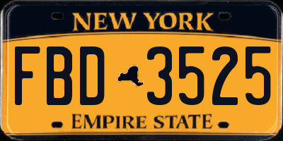 NY license plate FBD3525