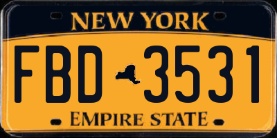NY license plate FBD3531