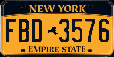 NY license plate FBD3576