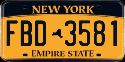 NY license plate FBD3581