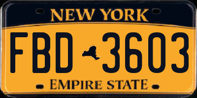 NY license plate FBD3603